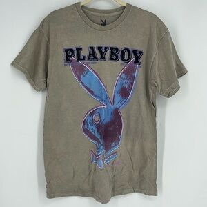 PLAYBOY Brown Tee with Blue Graphic
